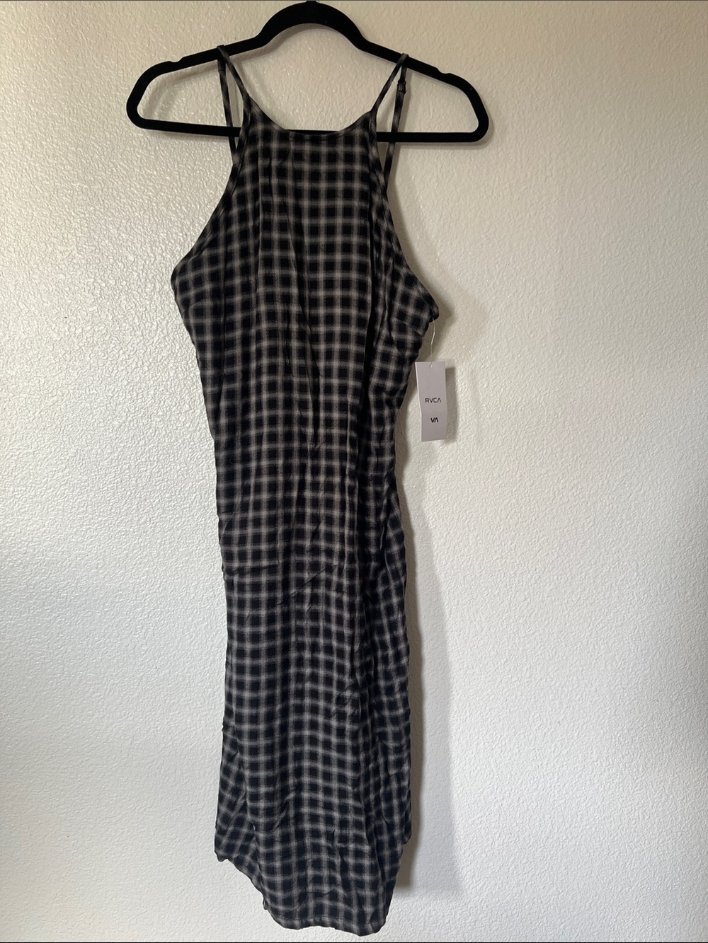 RVCA Black and Grey Plaid Maxi Slip Dress